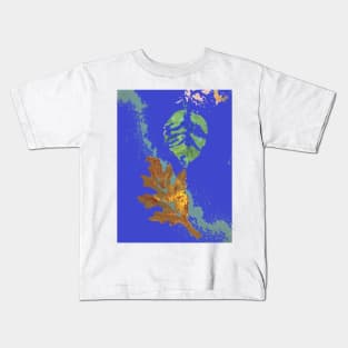 Autumn Oak Leaf on Royal Blue Kids T-Shirt